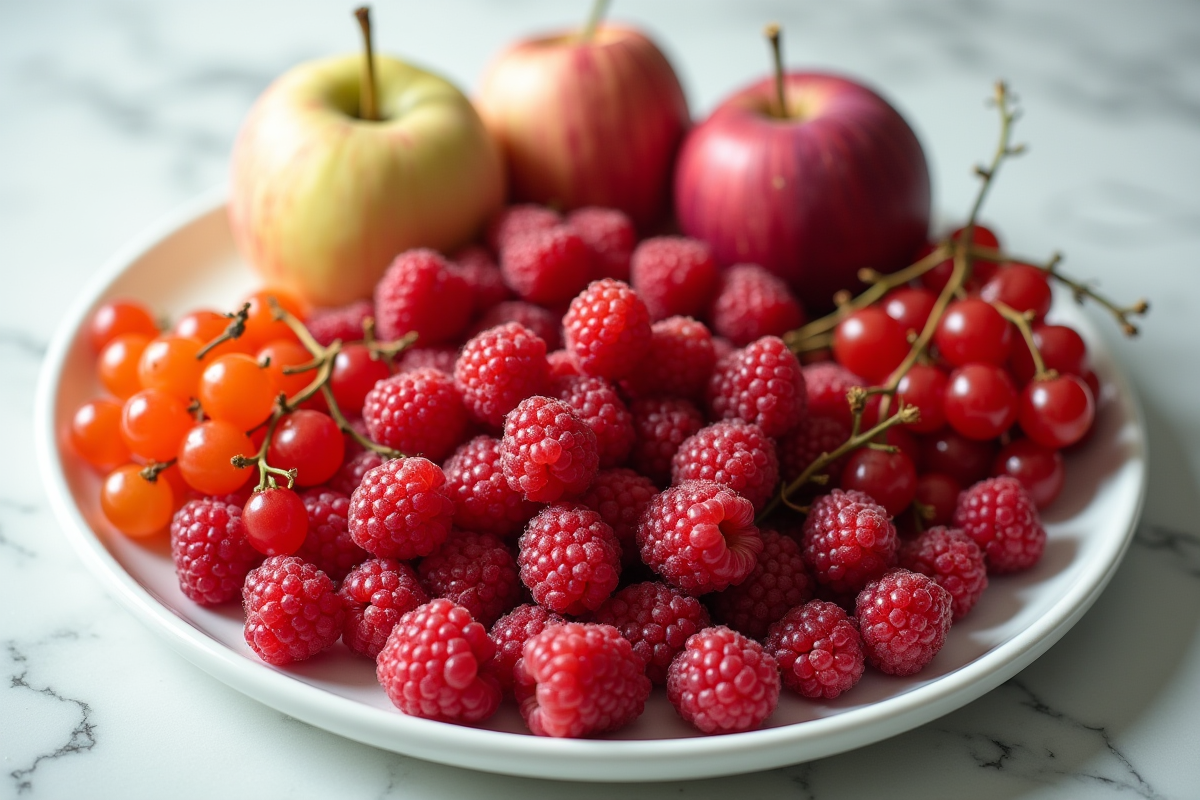 Assortiment de fruits rouges sur une assiette blanche