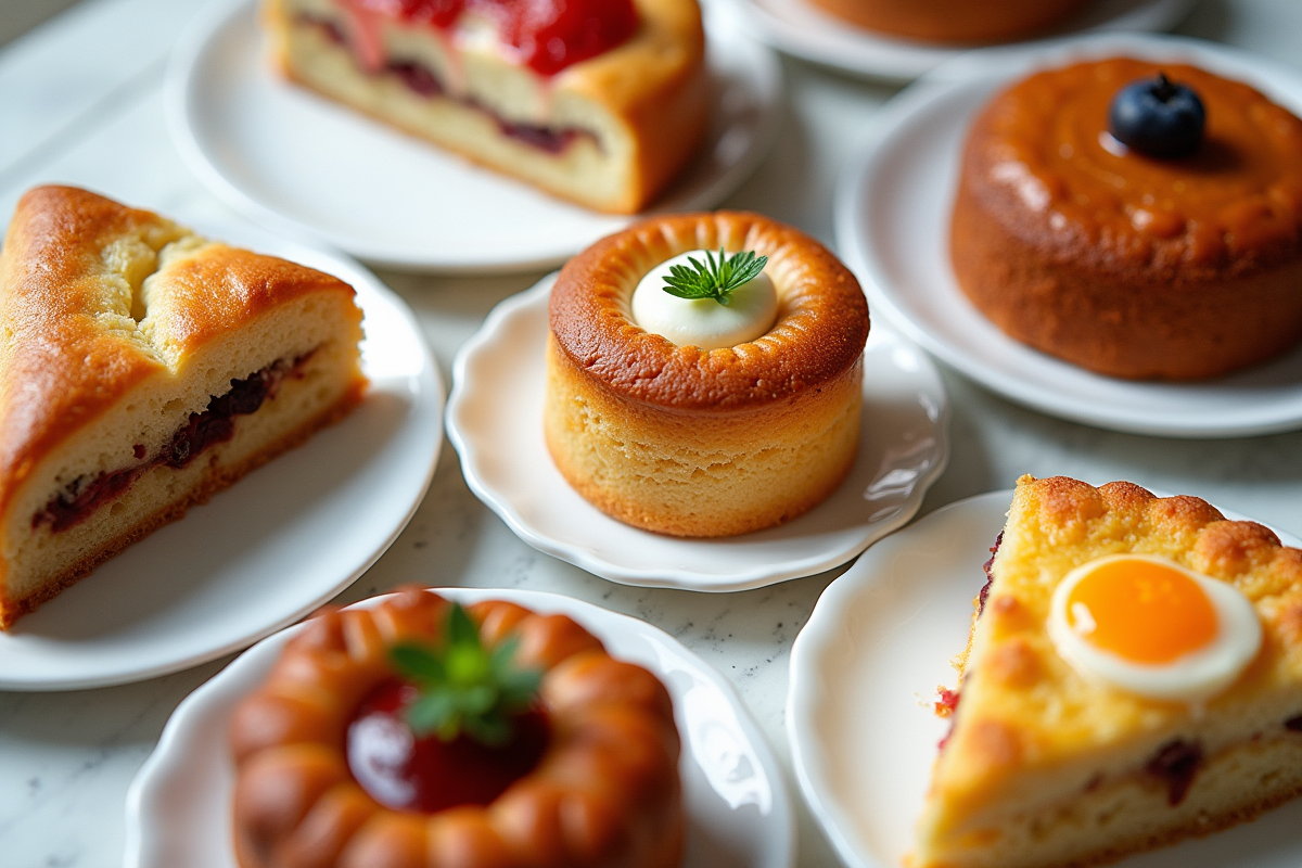 Assortiment de gateaux basque avec différentes garnitures et croûtes