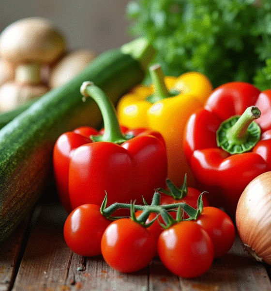 Assortiment de légumes frais et colorés sur une table en bois