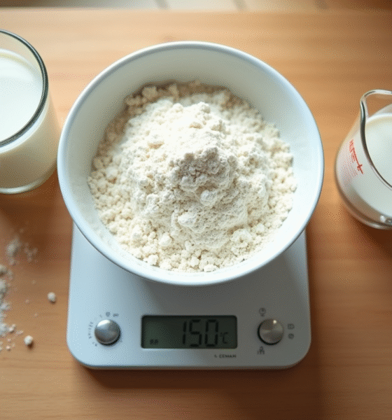 Balance de cuisine numérique pesant 150g de farine