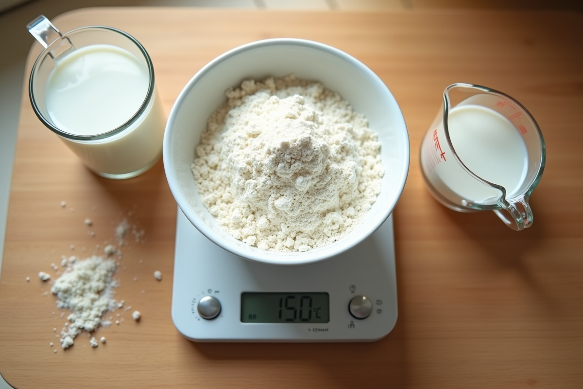 Balance de cuisine numérique pesant 150g de farine