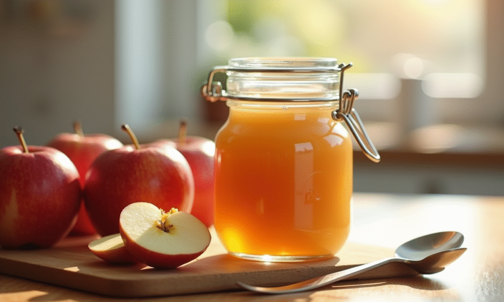 Compote de pommes fraîche dans un pot en verre scellé
