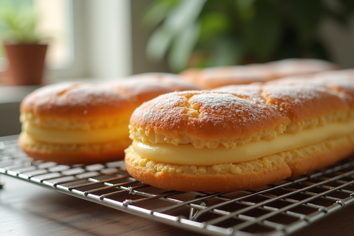 Dacquoise parfaite sur grille avec lumière douce du matin