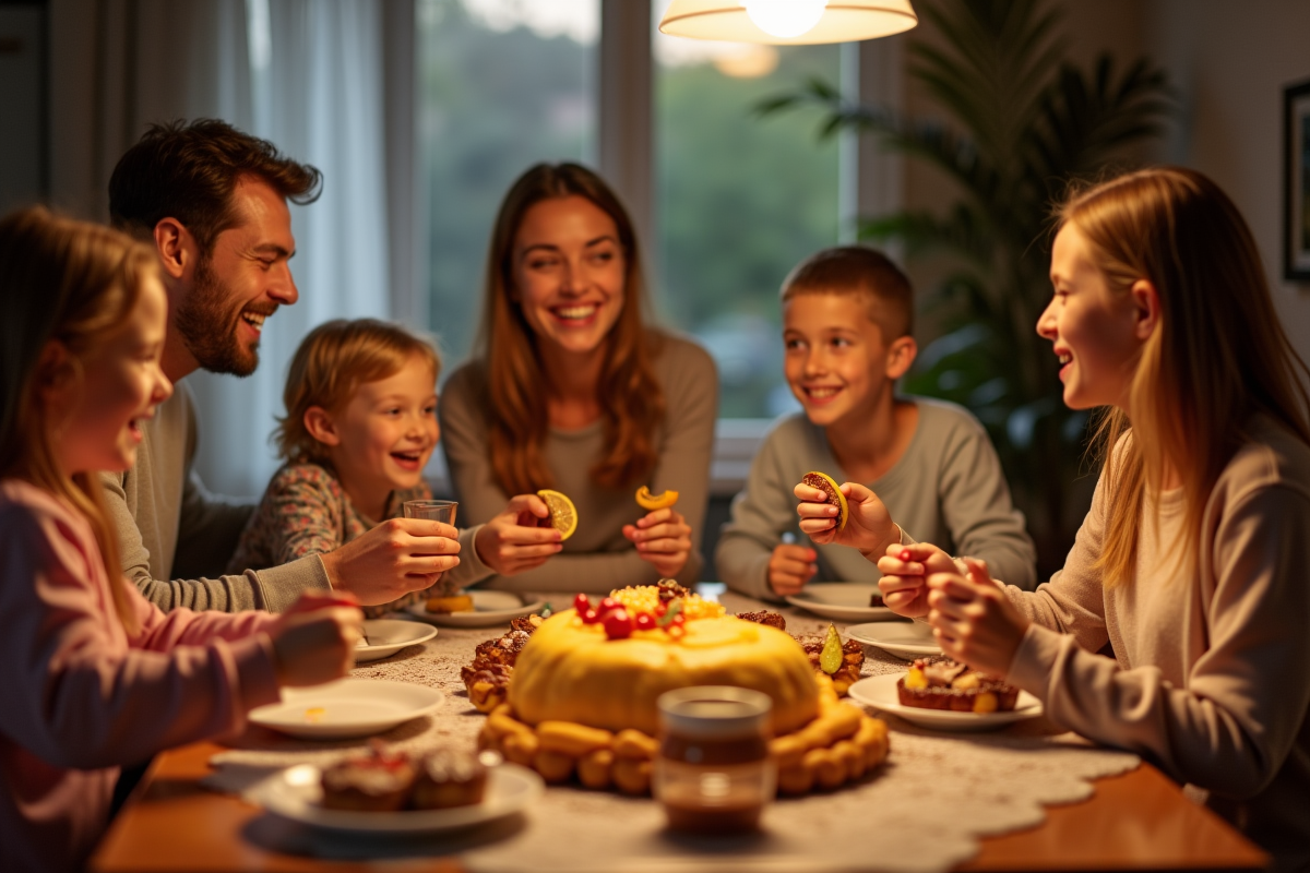 Famille partageant des desserts avec Zfruit à table
