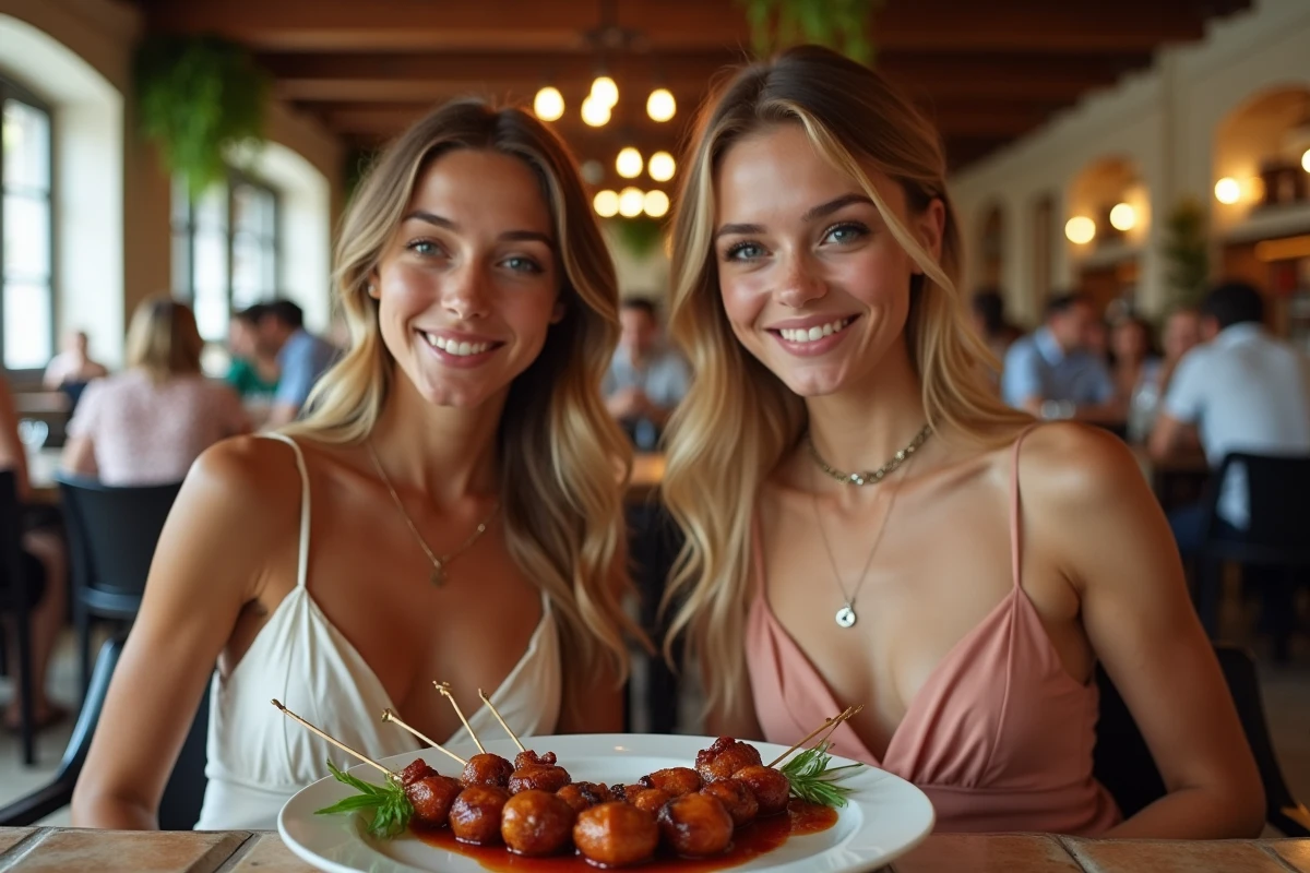 Deux femmes partageant des brochettes d