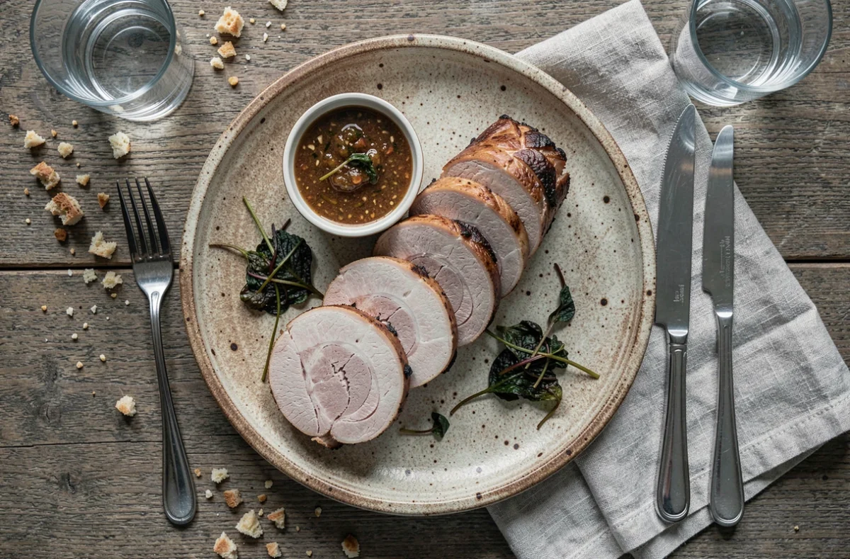 Filet mignon de porc tranché sur assiette montrant une cuisson trop sèche et manquant de saveur