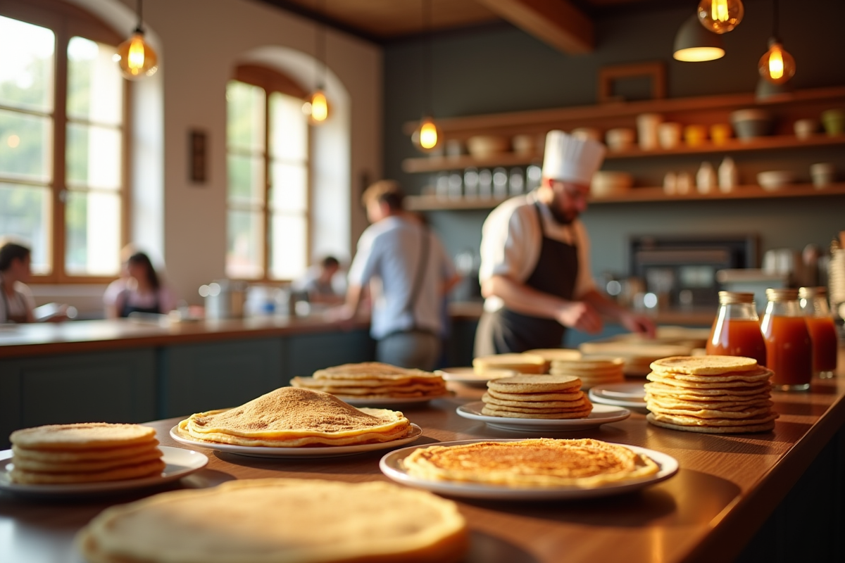 Cuisine moderne de crêperie à Aix avec chef préparant des crêpes