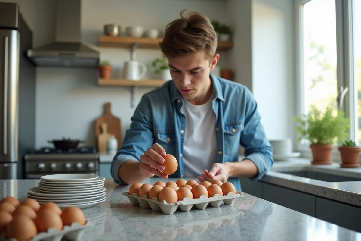 Jeune homme examinant un carton d