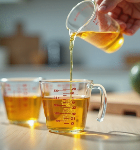 Couteau de cuisine avec verre doseur précis en gros plan