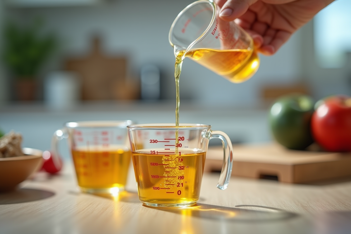 Couteau de cuisine avec verre doseur précis en gros plan
