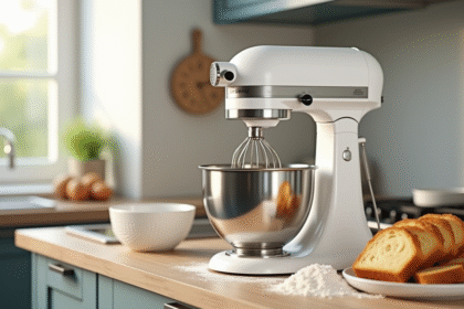 Mixeur moderne en cuisine lumineuse avec ingrédients