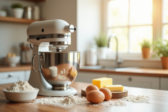 Mixeur moderne sur plan de travail lumineux en cuisine