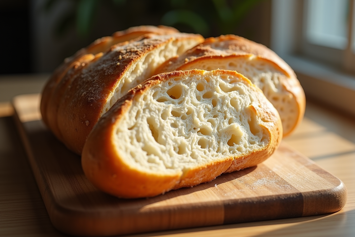Pain artisanal tranché avec mie aérée et croûte dorée