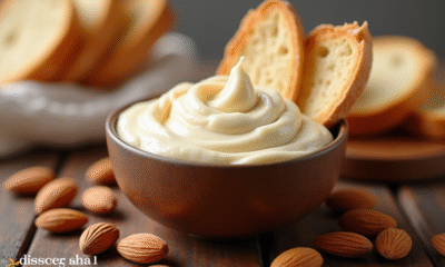 Pot de pâte aux amandes avec amandes entières et baguette