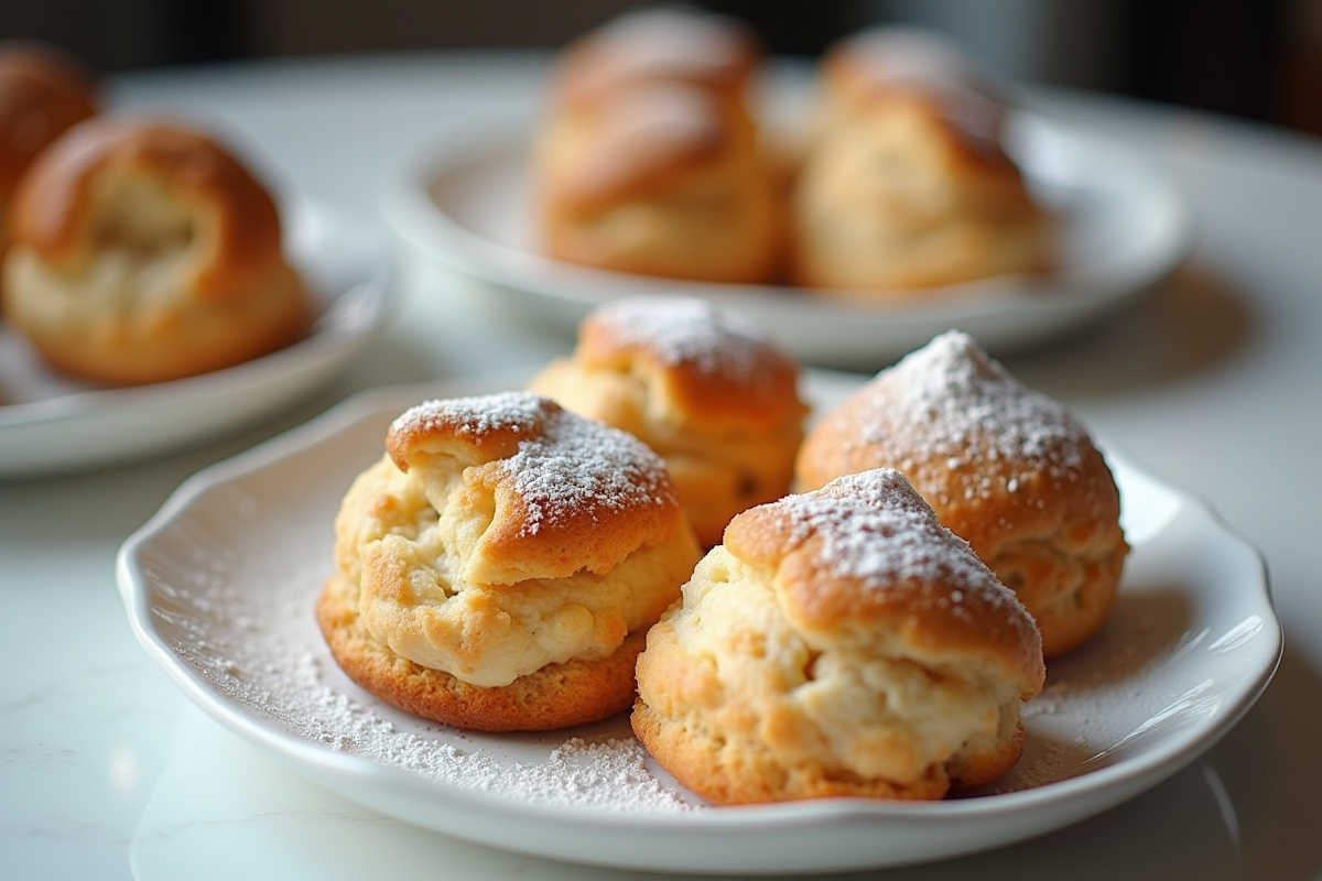 Profiteroles servies dans un café parisien lumineux