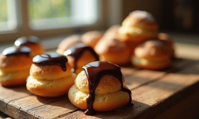 Profiteroles traditionnelles françaises sur une table en bois