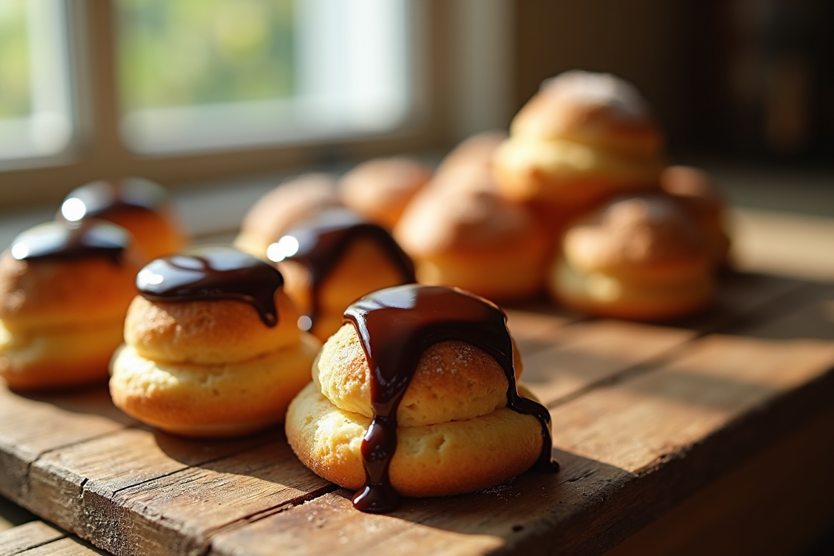 Profiteroles traditionnelles françaises sur une table en bois