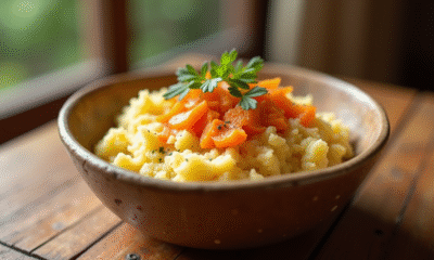 Plat de purée de carottes et pommes de terre dans un bol en céramique