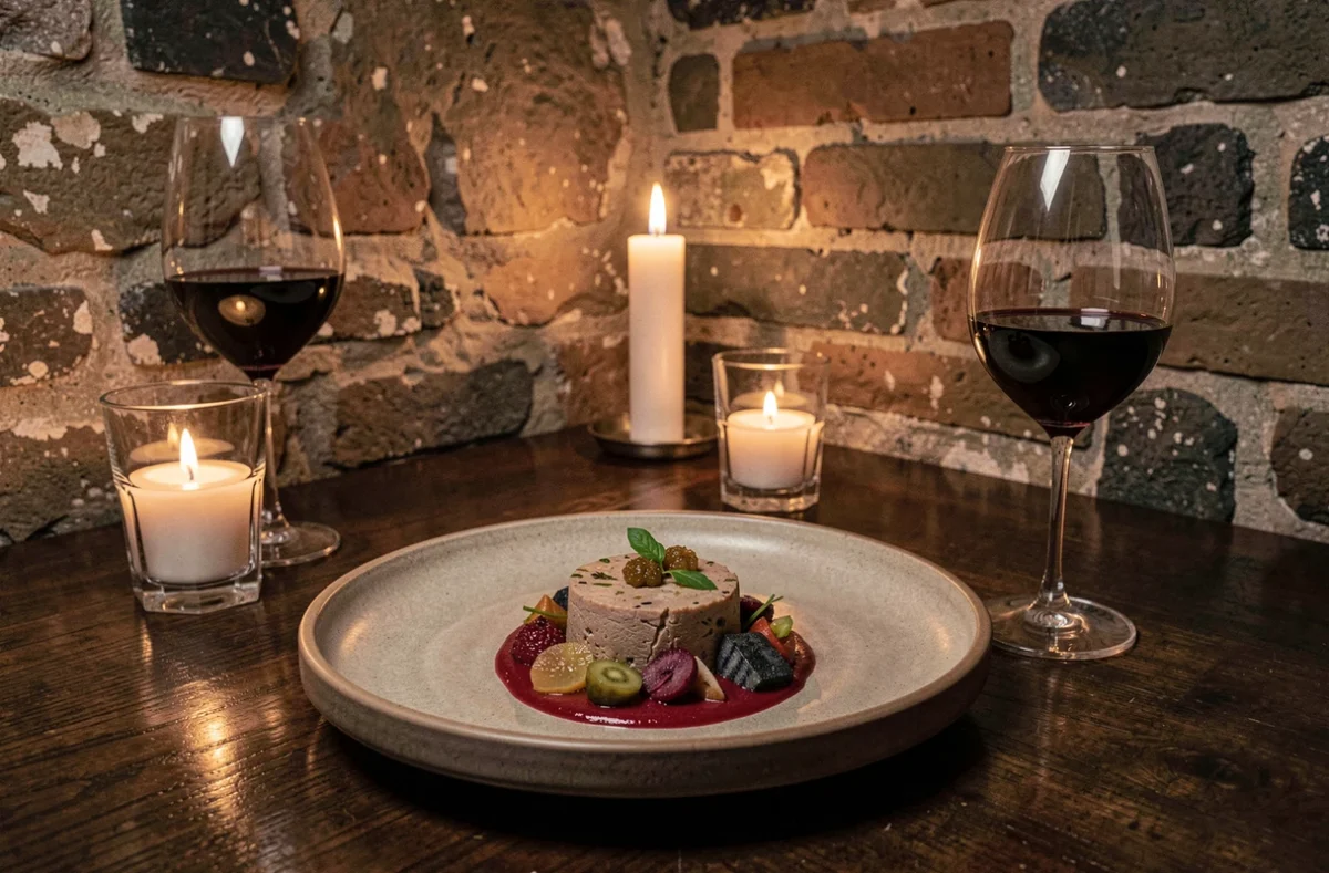 Coin de table intimiste chez Rouge Barre dans le Vieux-Lille avec assiette d'auteur et ambiance en pierre ancienne
