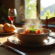 Table rustique française avec stew de boeuf et carottes