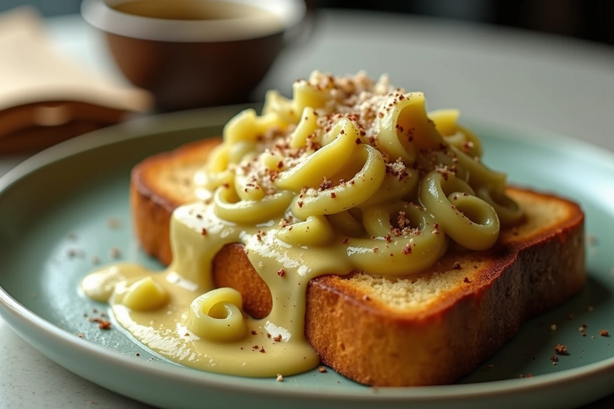 Tartine de brioche grillée garnie de fondue de poireaux à la crème et parmesan pour un brunch élégant