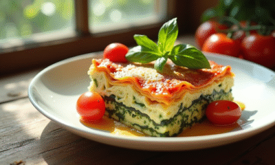 Tranche de lasagne de courgette avec basilic frais