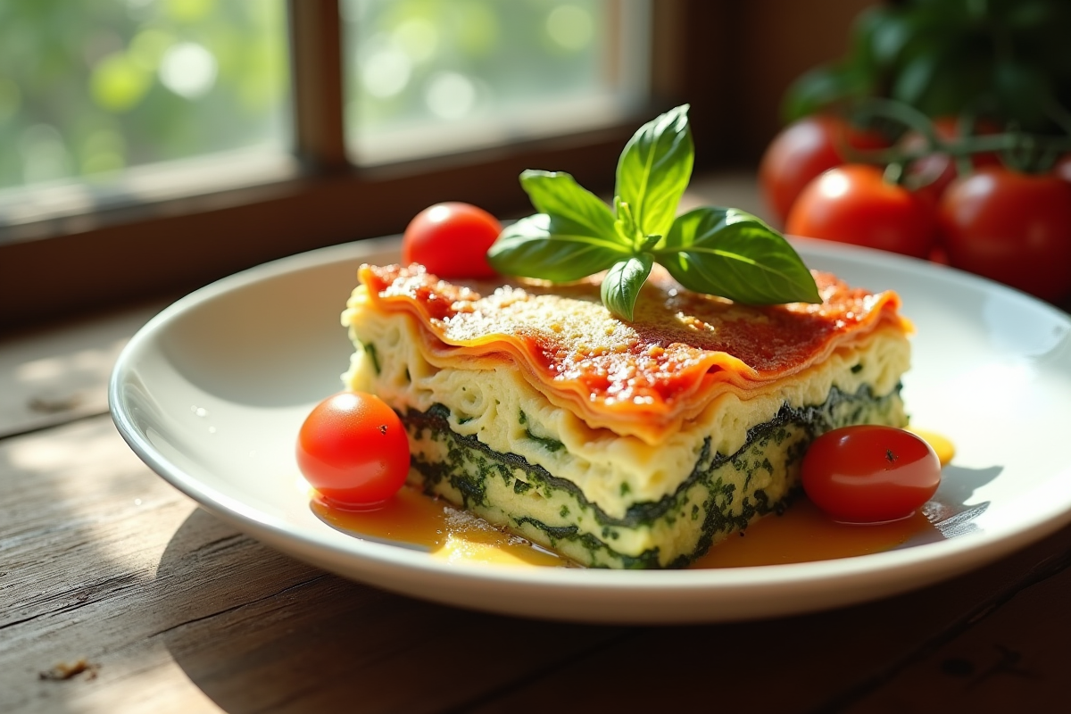 Tranche de lasagne de courgette avec basilic frais